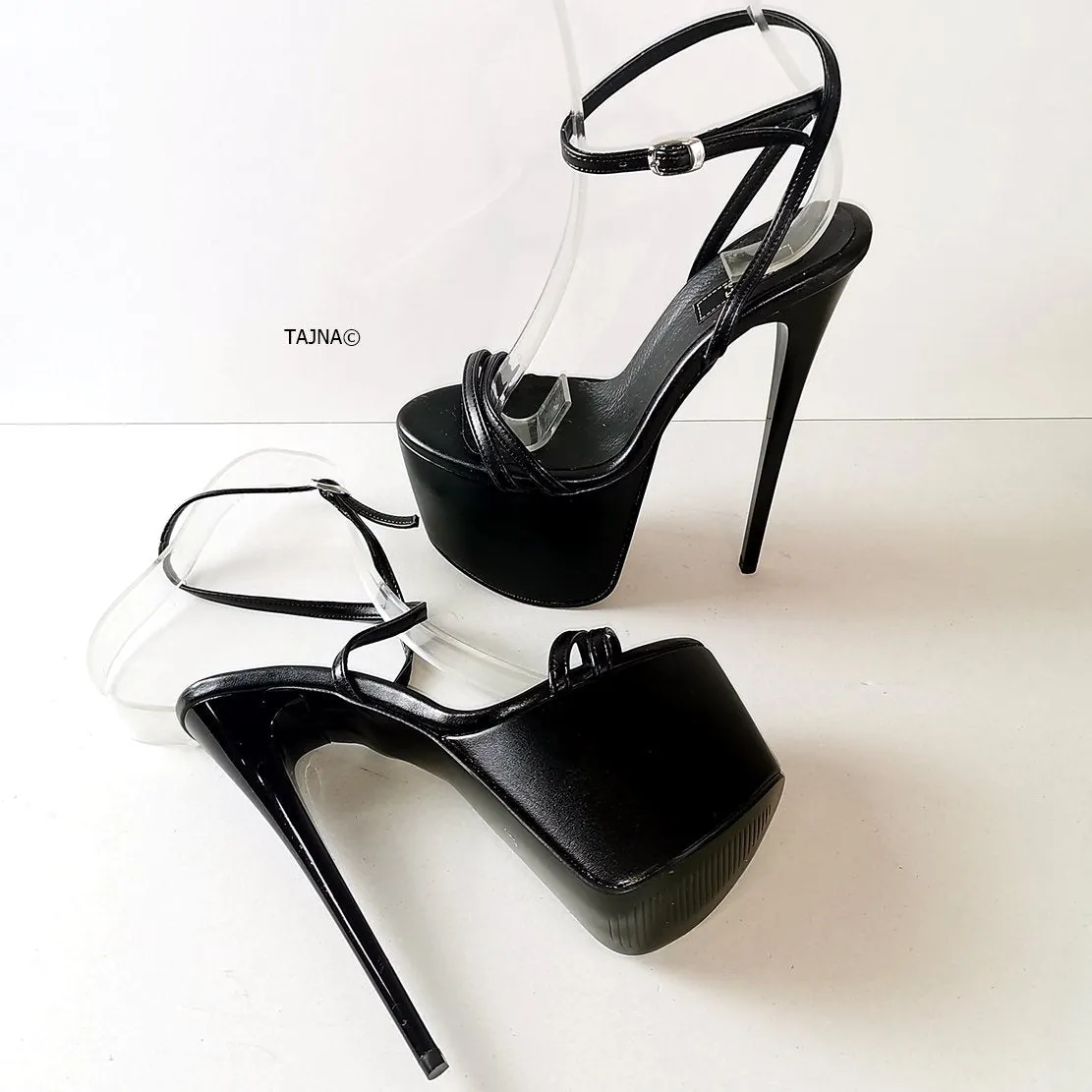 Black Pencil Heel Platform Sandals