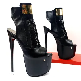 Black Sling back Fishnet Ankle High Heels