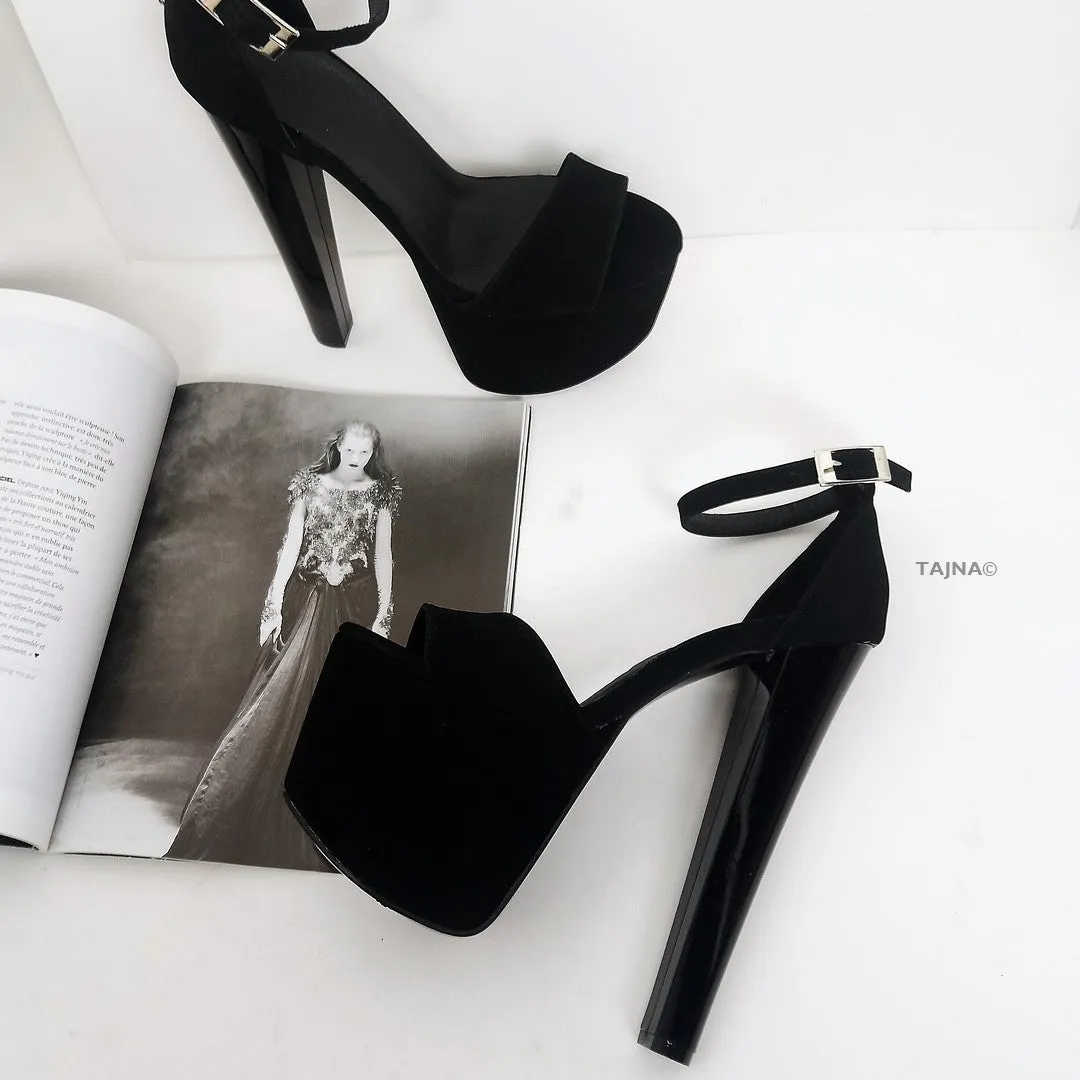 Black Suede Ankle Strap Platform Sandals