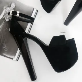 Black Suede Ankle Strap Platform Sandals