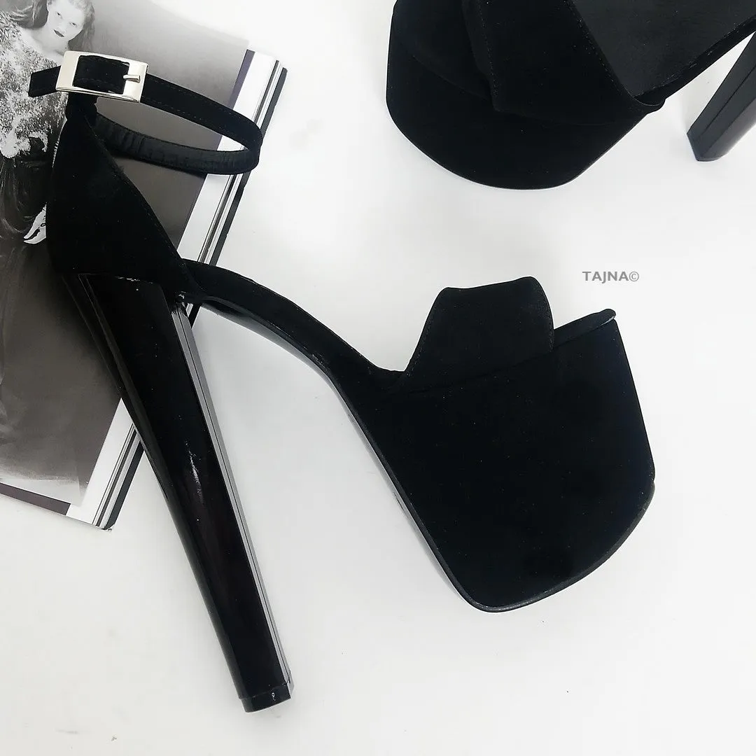 Black Suede Ankle Strap Platform Sandals