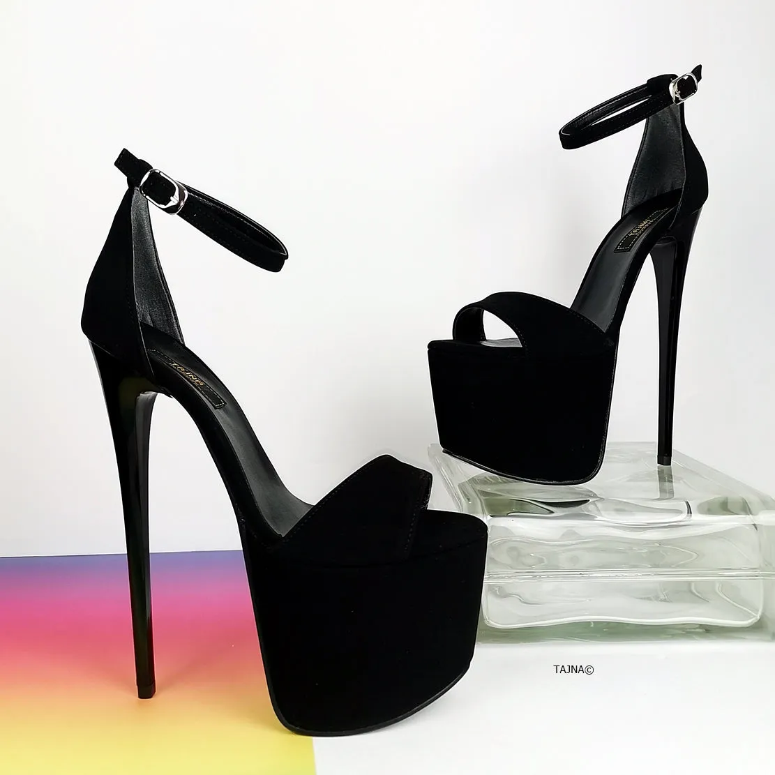 Black Suede High Heel Platform Sandals