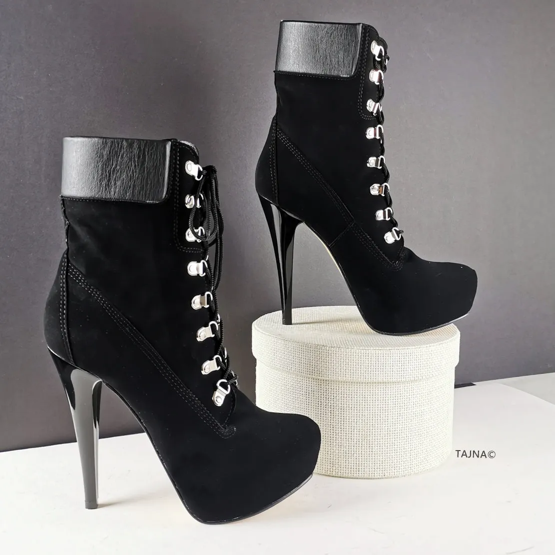 Black Suede Lace Up Platform Boots