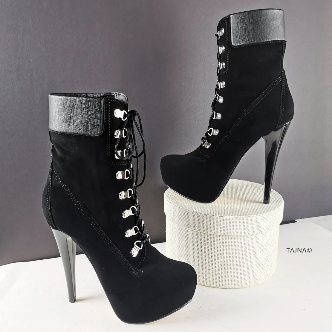 Black Suede Lace Up Platform Boots