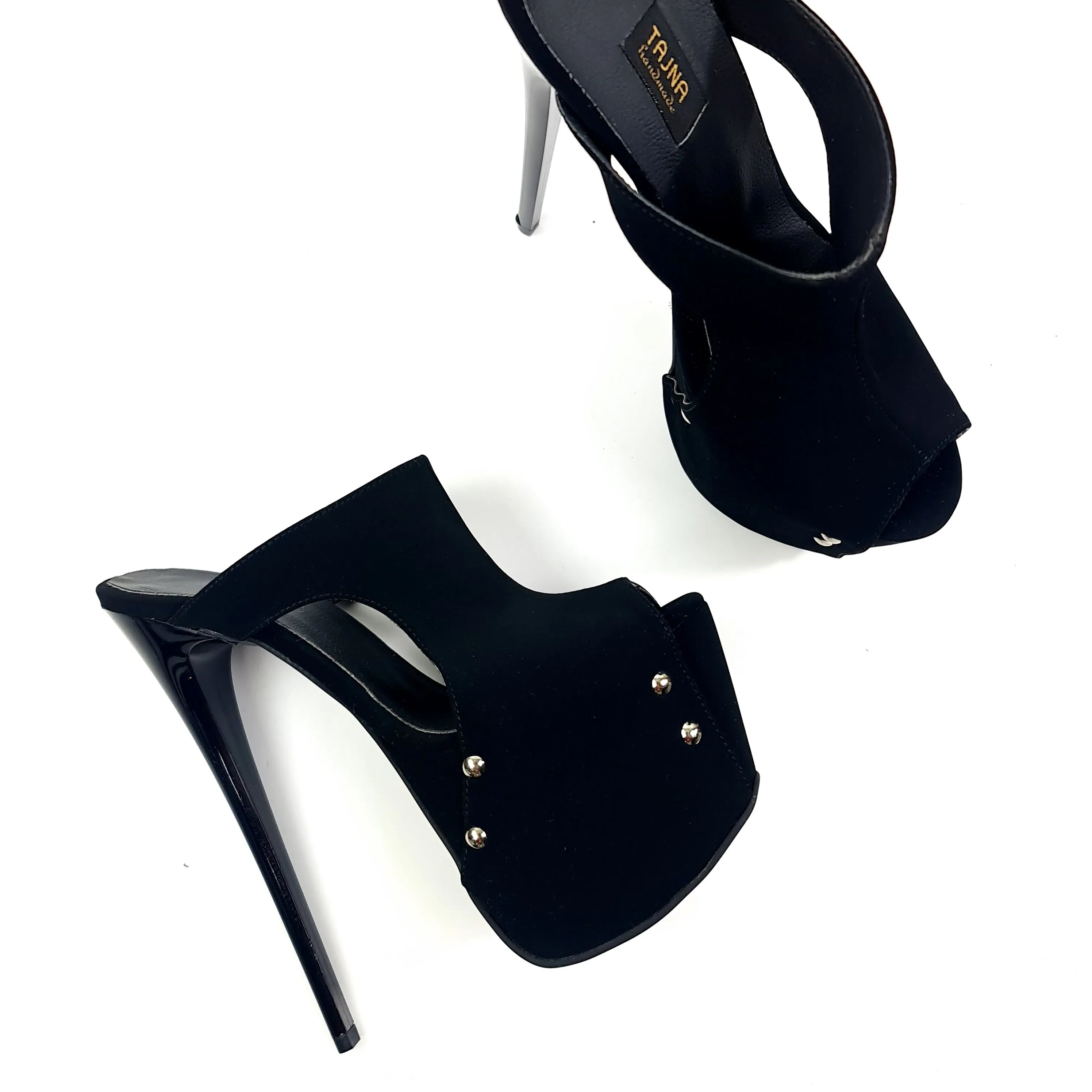 Black Suede Open Side High Heel Mules