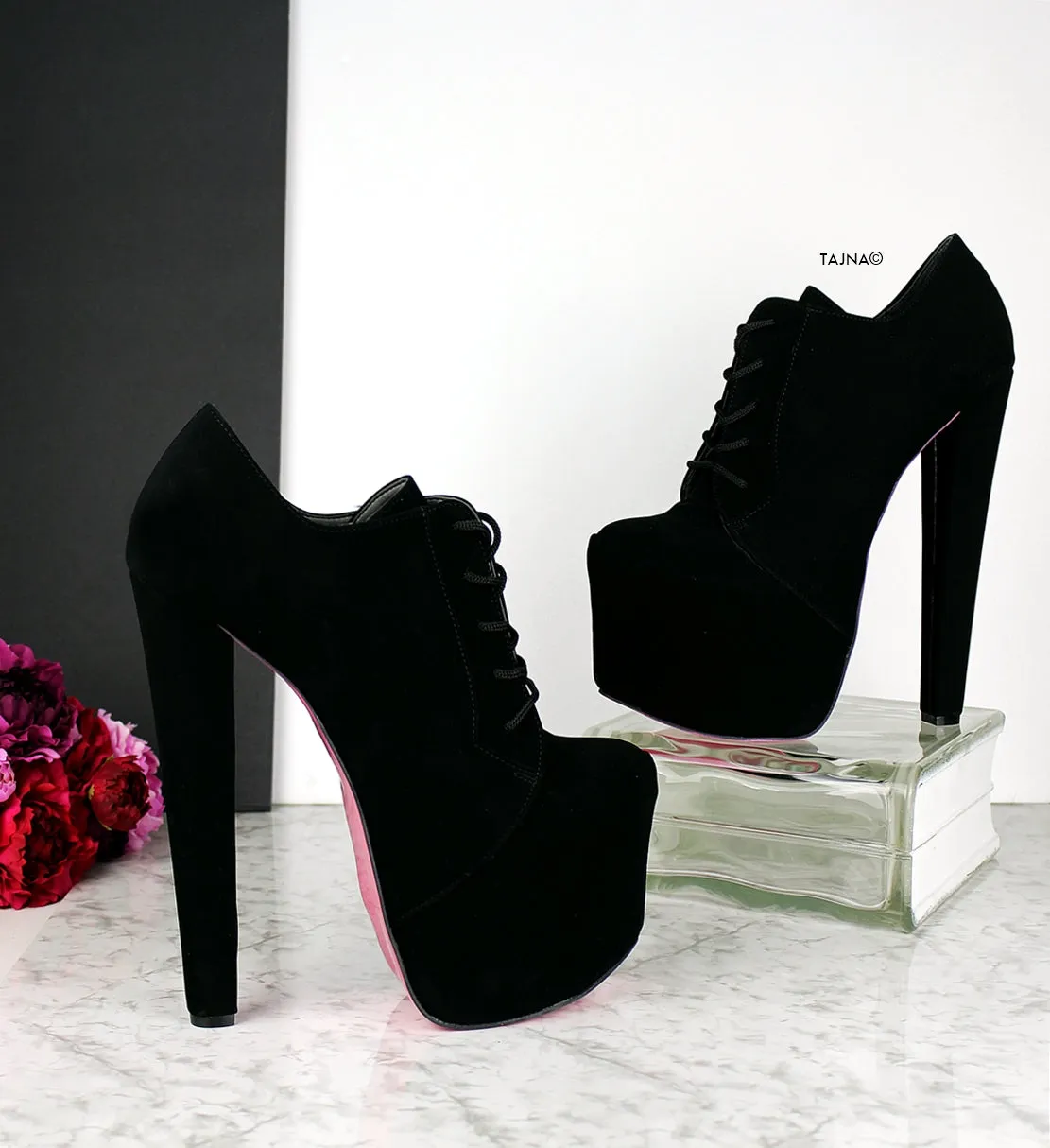 Black Suede Oxford High Heels Booties