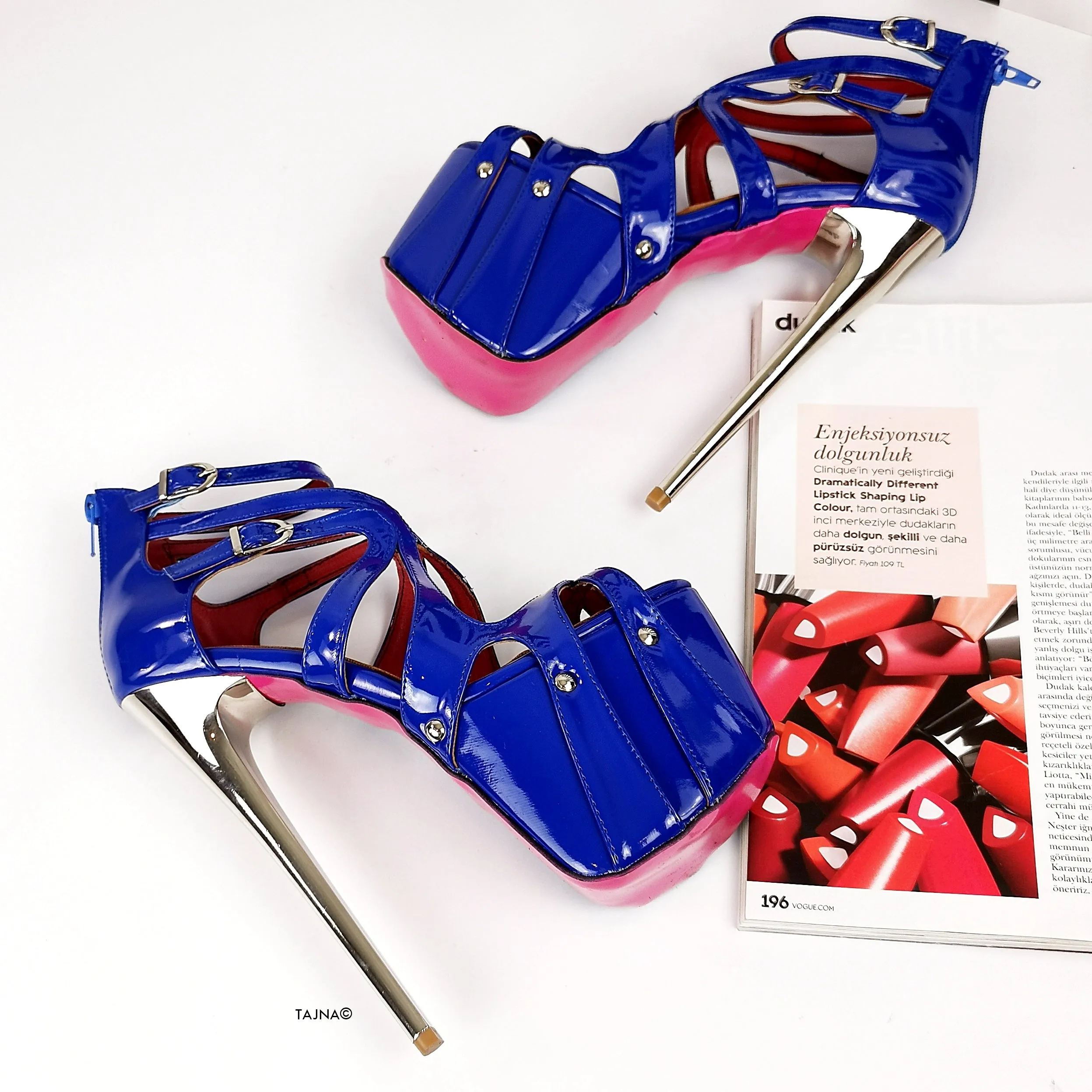 Blue Gloss Cage Metallic High Heel Shoes