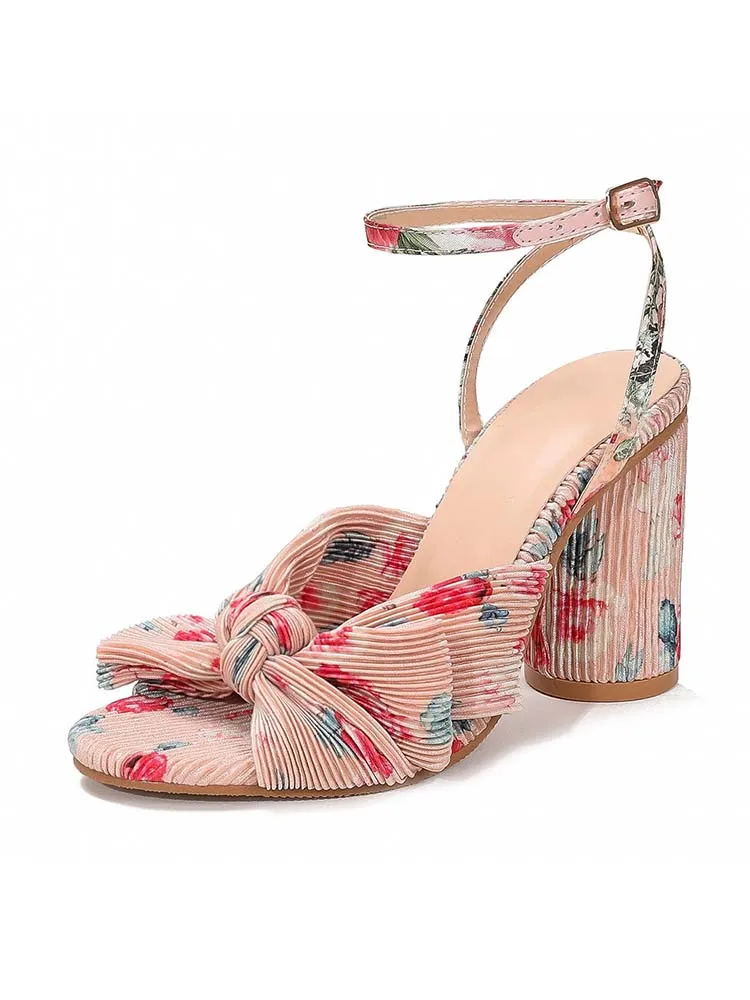 Bow Knot Chunky Heel Sandals