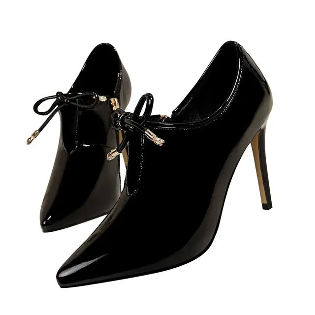 Brand Patent leather Women Pumps Sexy hollow out Thin heeled Office Lady Shoes Spring Autumn