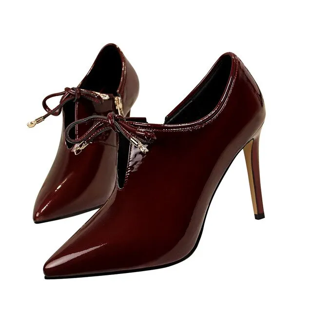 Brand Patent leather Women Pumps Sexy hollow out Thin heeled Office Lady Shoes Spring Autumn