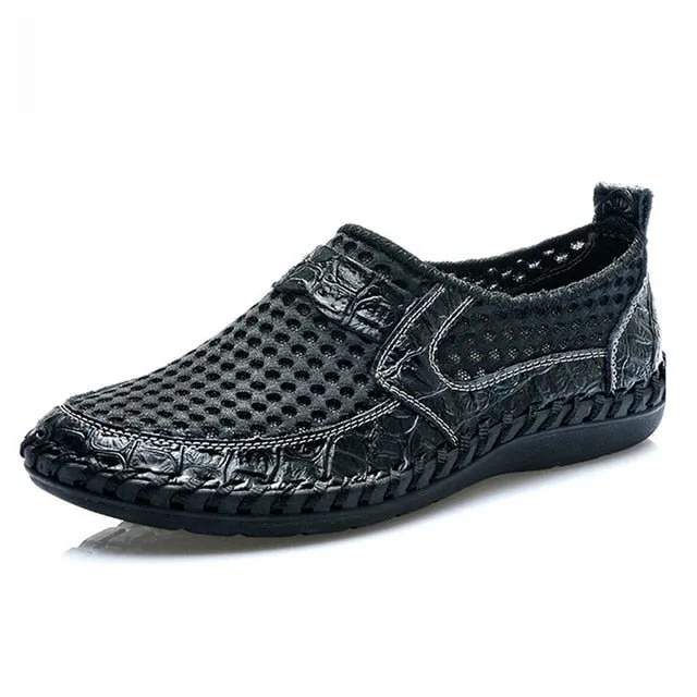 Breathable Mesh Shoes Italy Loafers Mens Casual Shoes Genuine Leather Slip On Brand Shoes Man