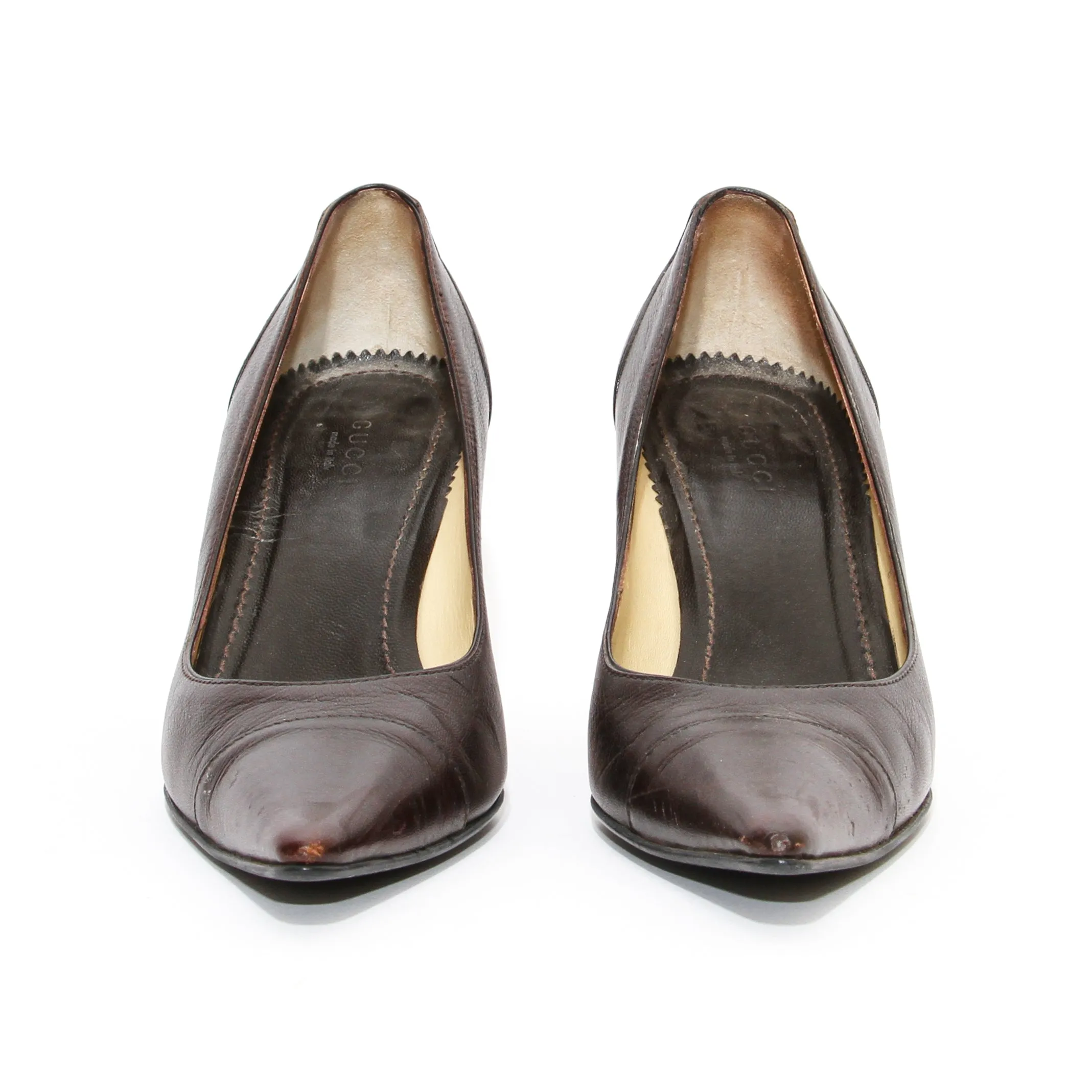 Brown Leather Pointed Pumps 7