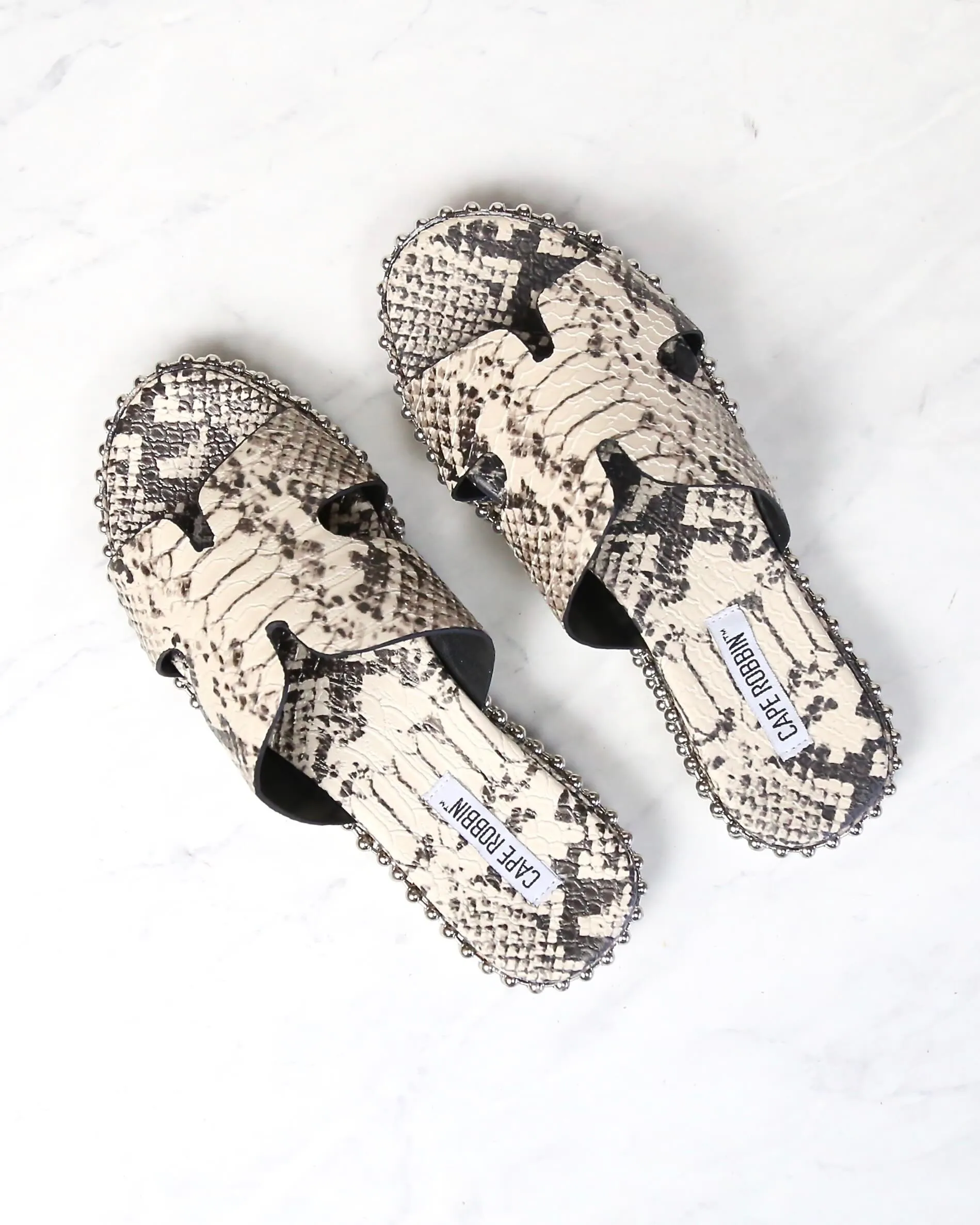 Cape Robbin - Rush Snake Print H-Band Open Toe Slip On Sandals