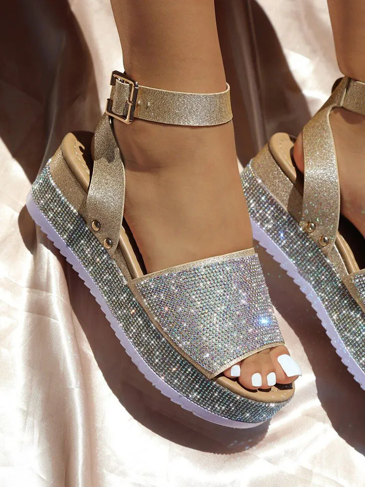 Casual Rhinestone Platform Sandals