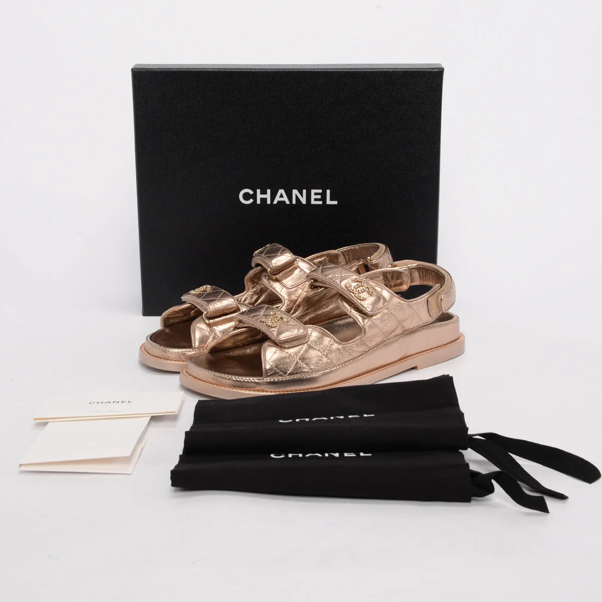 Chanel Gold Quilted Calfskin Dad Sandals 39.5