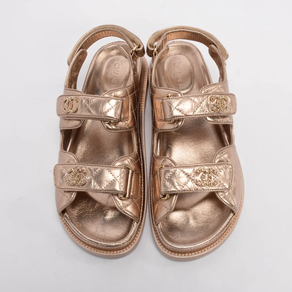 Chanel Gold Quilted Calfskin Dad Sandals 39.5