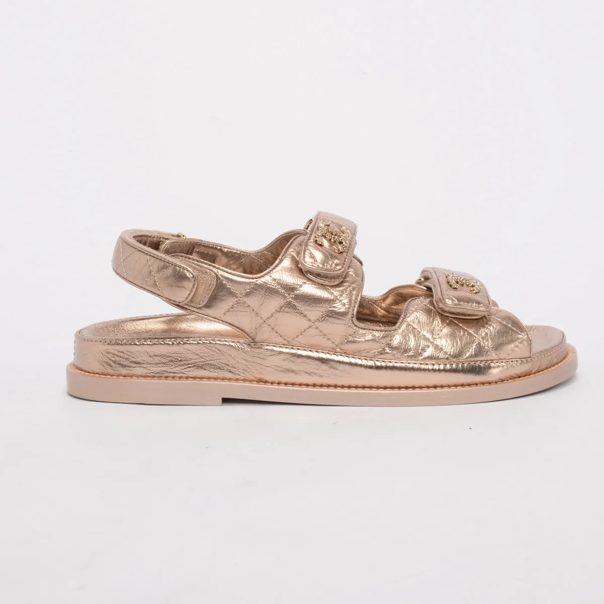 Chanel Gold Quilted Calfskin Dad Sandals 39.5