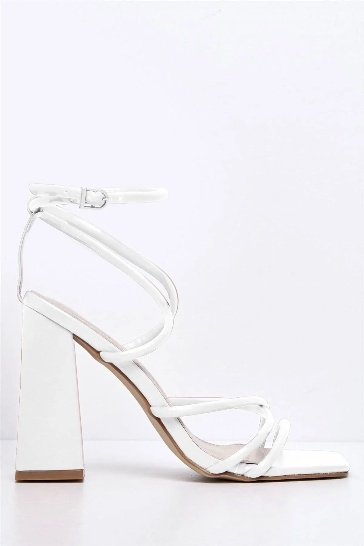 Chania Thick Strappy Block Heel Sandal in White