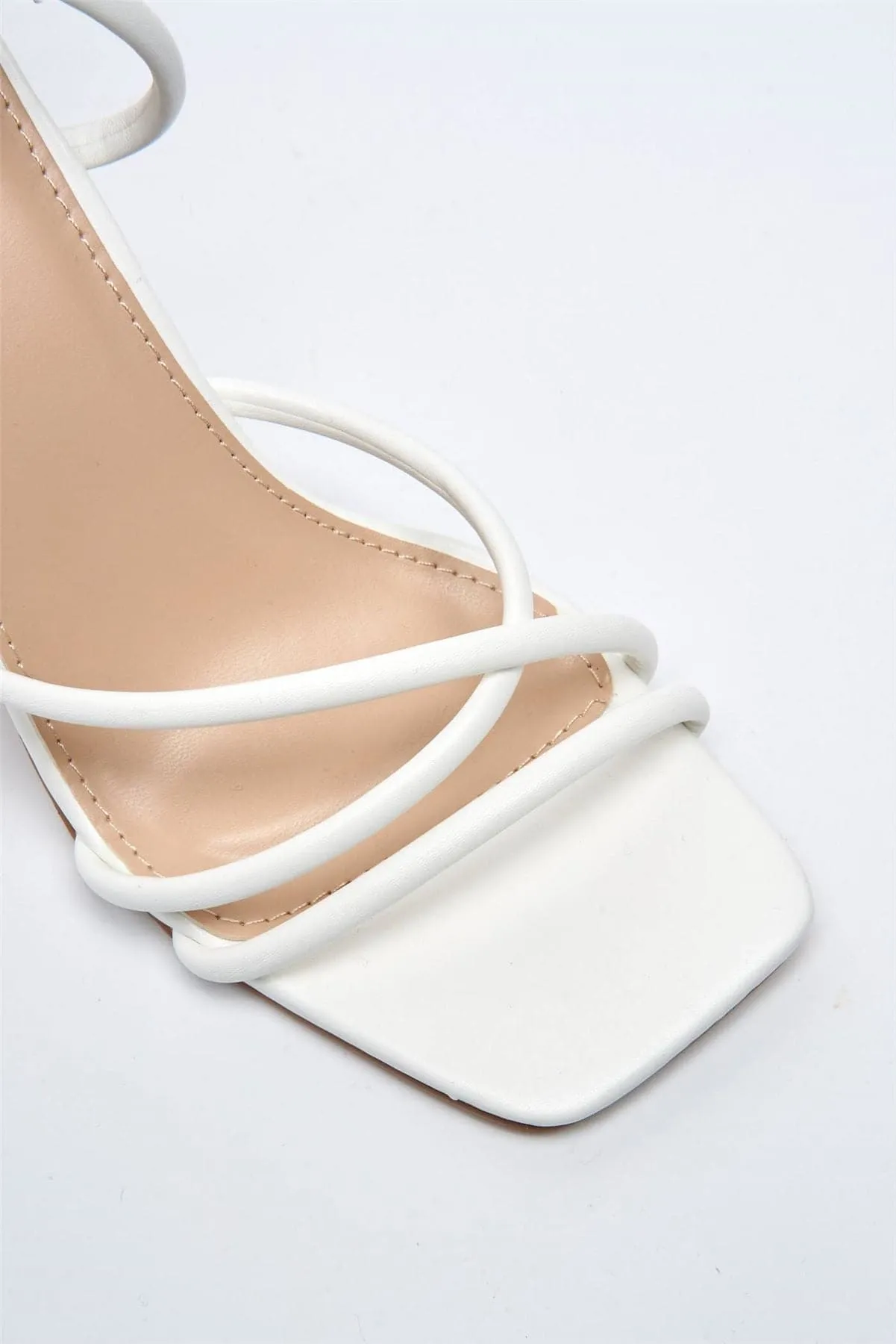 Chania Thick Strappy Block Heel Sandal in White