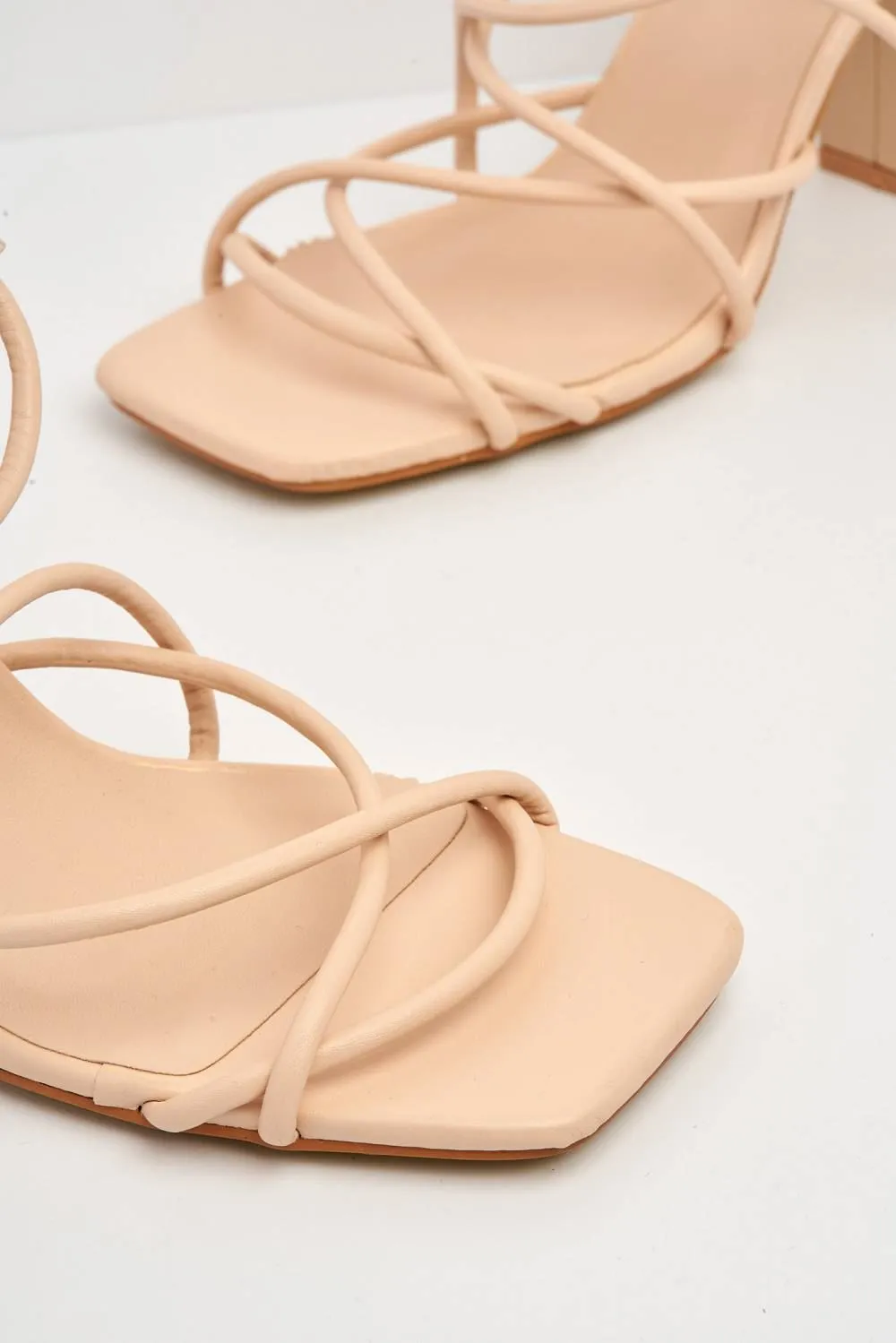 Chanis Thick Strappy Block Heel Sandal in Nude