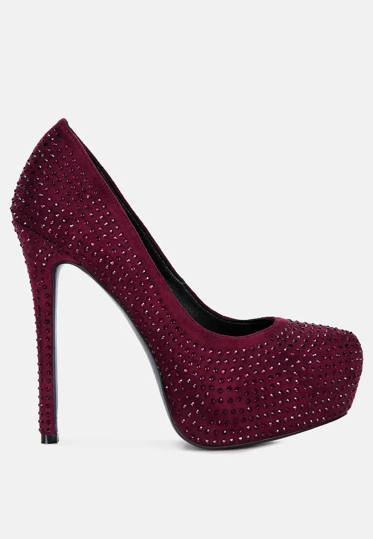 Clarisse Diamante Faux Suede High Heeled Pumps