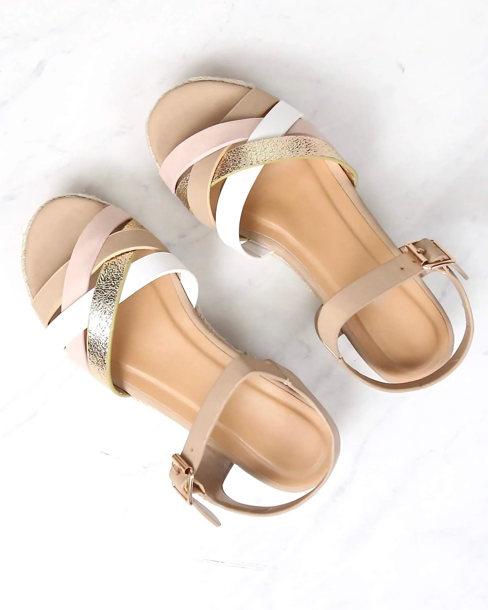 Criss Cross Strappy Band Espadrilles Platform Sandal with Ankle Strap - Blush Multi