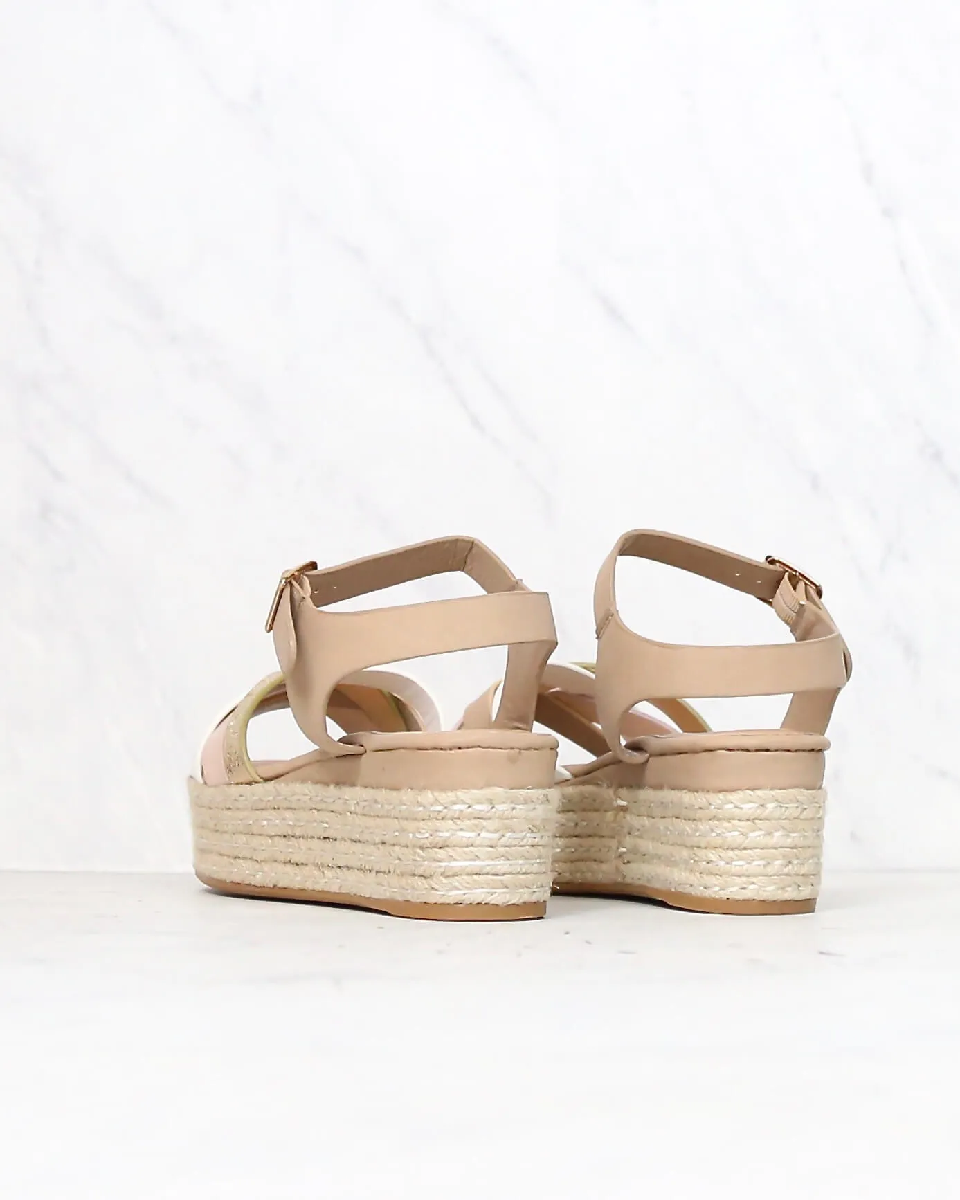 Criss Cross Strappy Band Espadrilles Platform Sandal with Ankle Strap - Blush Multi