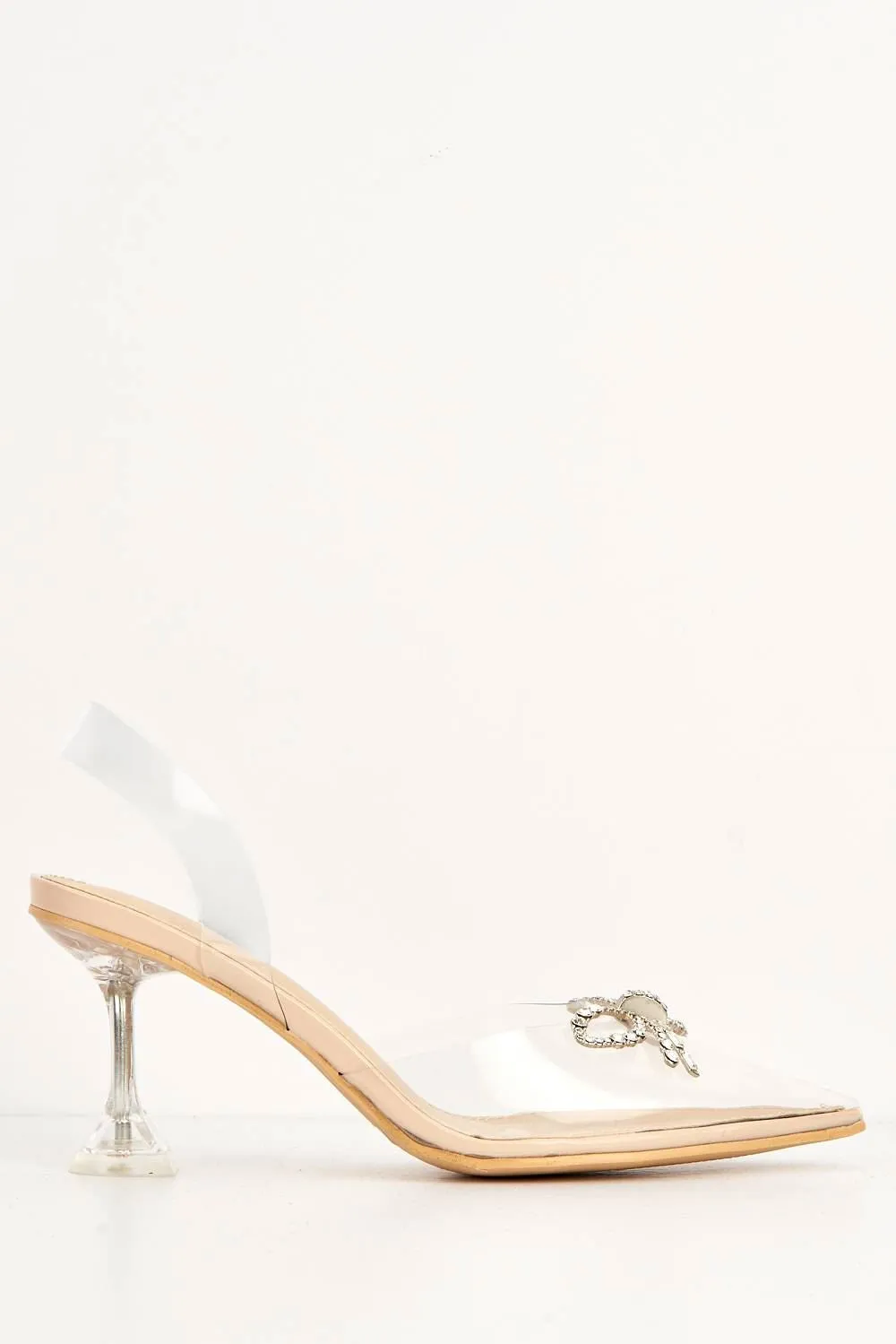 Cristallo Diamante Bow Perspex Court Shoes in Nude