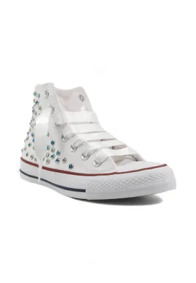 CUSTOM / Converse All Star Chuck Taylos Sneaker Gioielli Studs White Light Blue