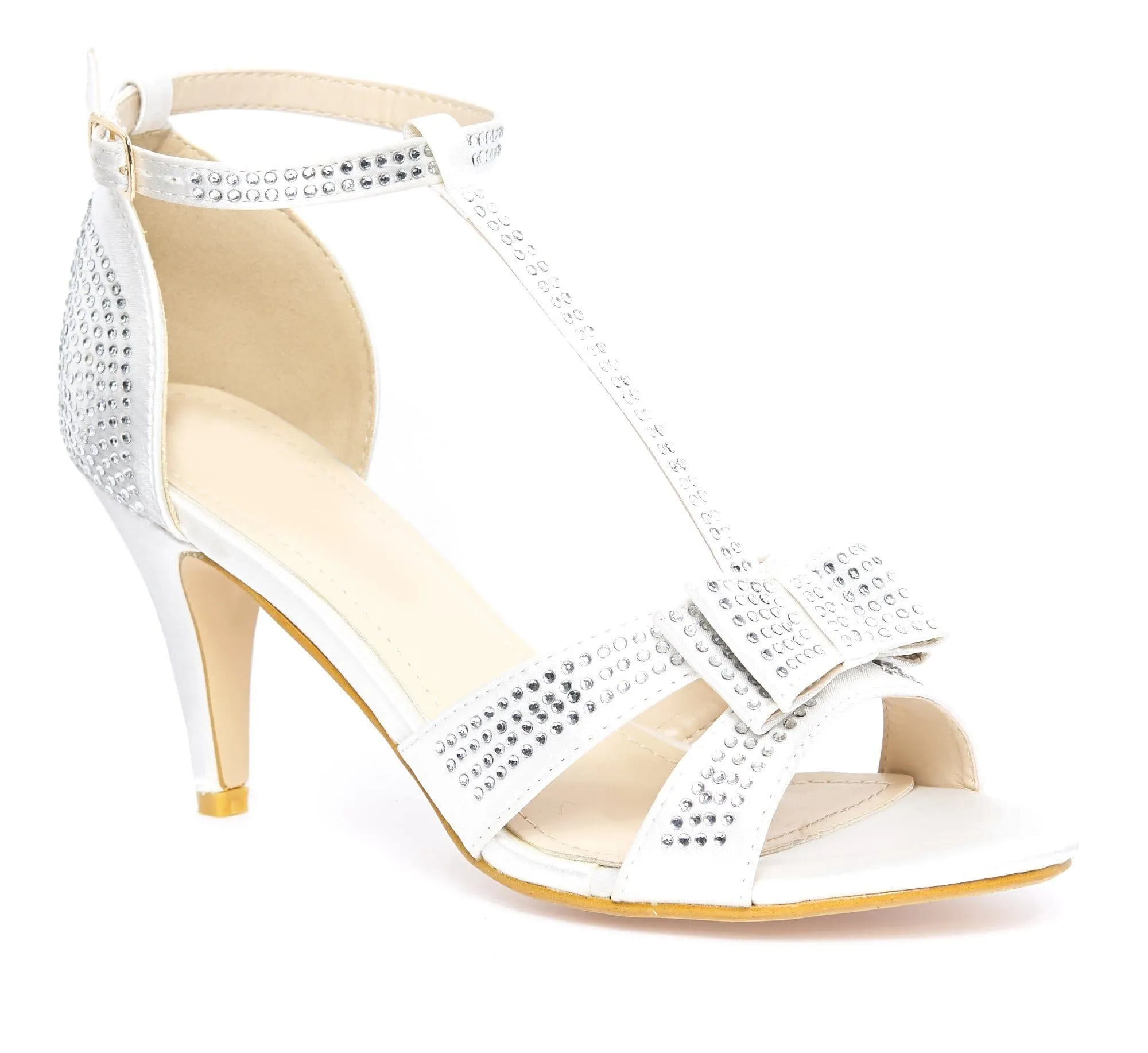 Date Night Peeptoe Bow & Diamante Stud Sandal in Ivory