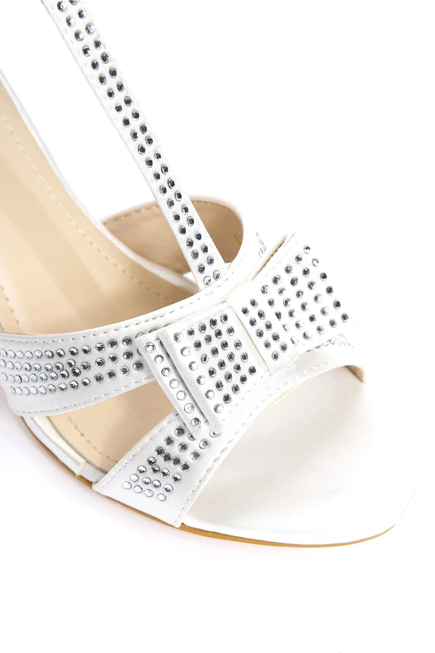 Date Night Peeptoe Bow & Diamante Stud Sandal in Ivory