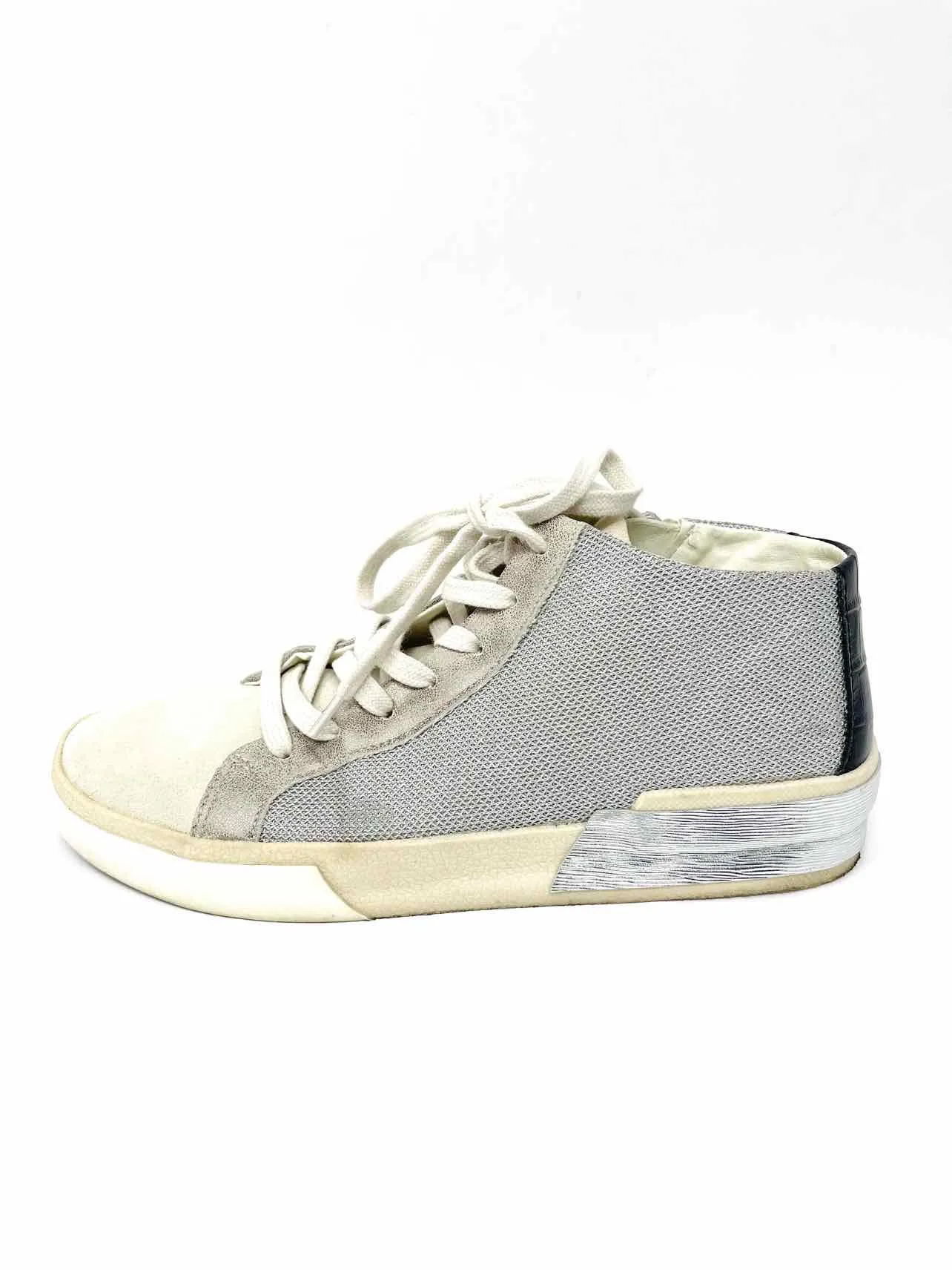 Dolce Vita Size 8 Silver/White Lace-Up Leather Shoes Sneakers