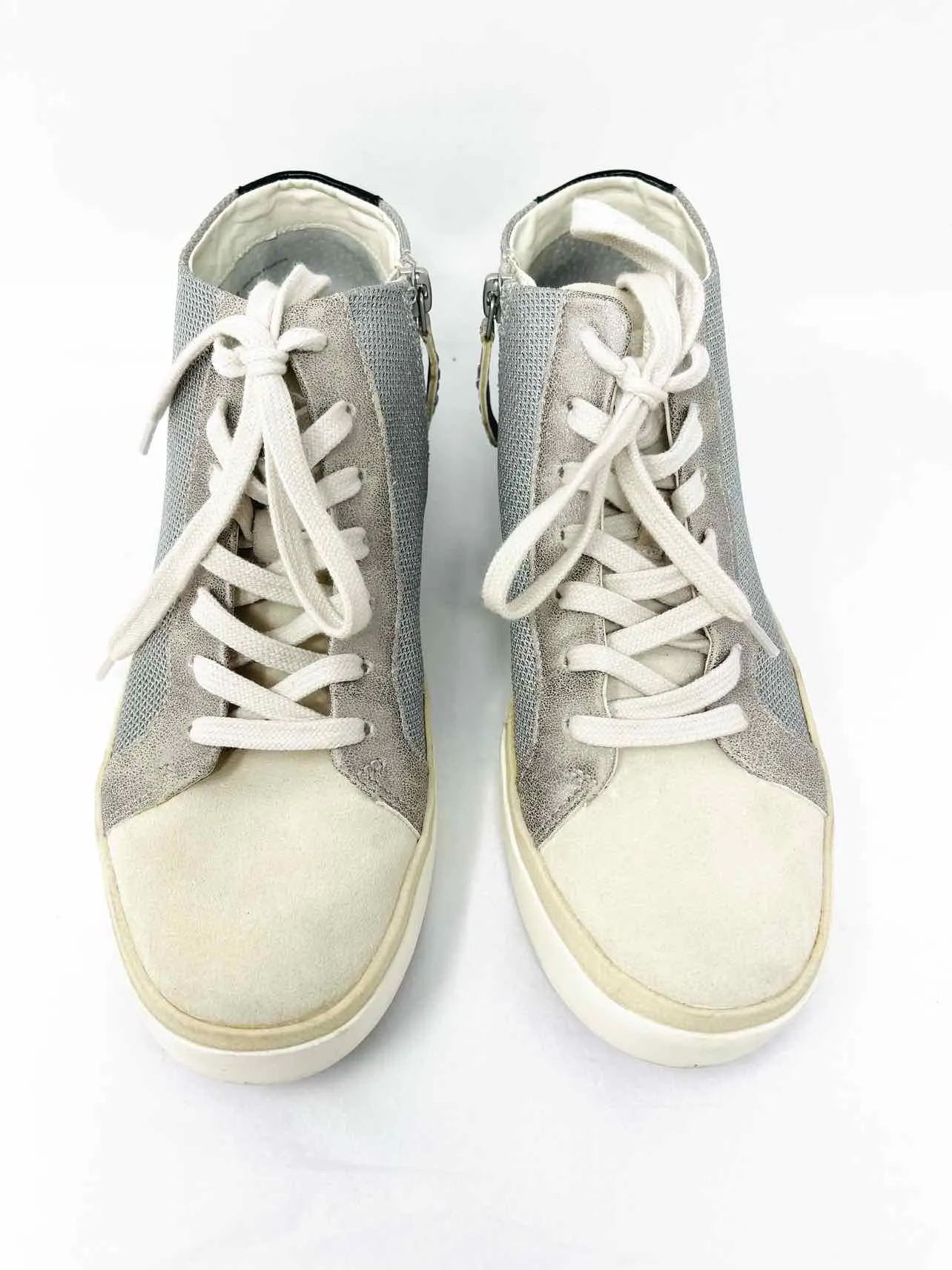 Dolce Vita Size 8 Silver/White Lace-Up Leather Shoes Sneakers