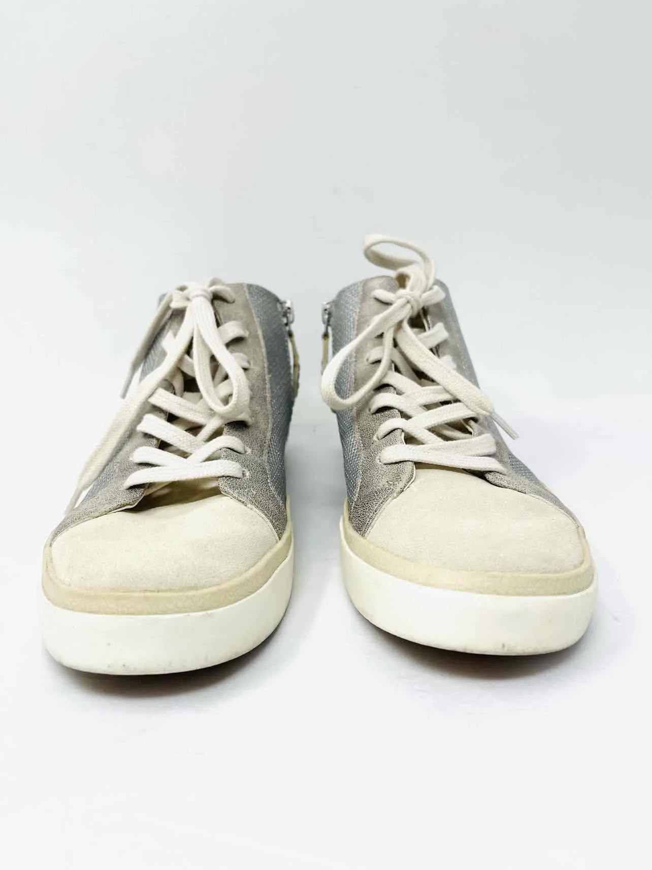 Dolce Vita Size 8 Silver/White Lace-Up Leather Shoes Sneakers