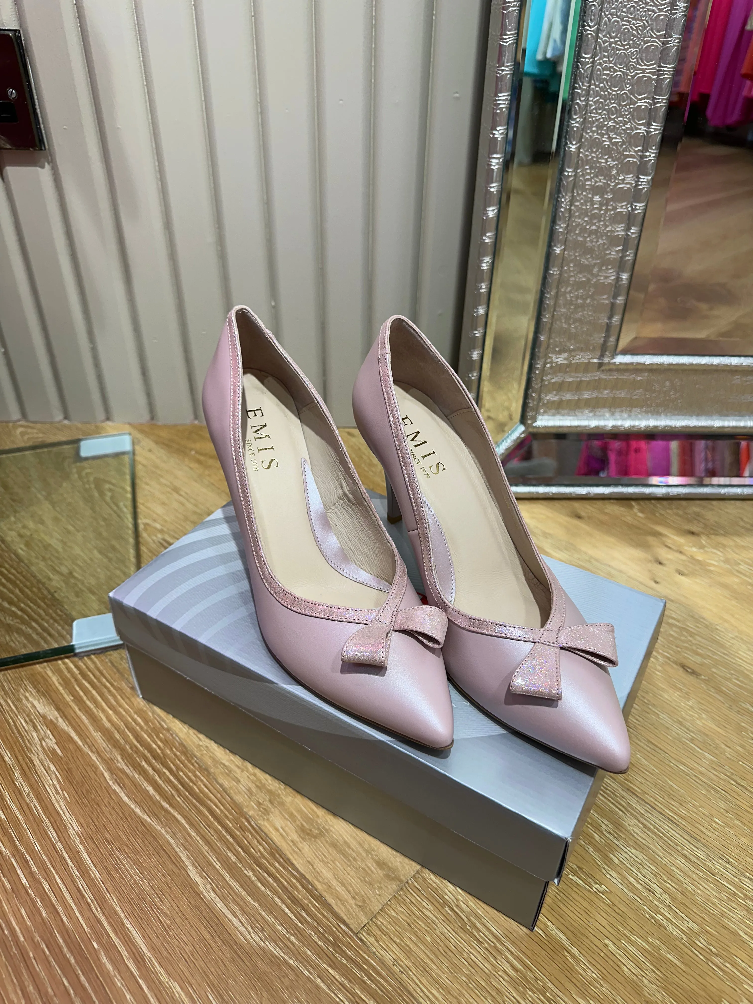 Emis Pink Two Tone Bow Detail High Heel