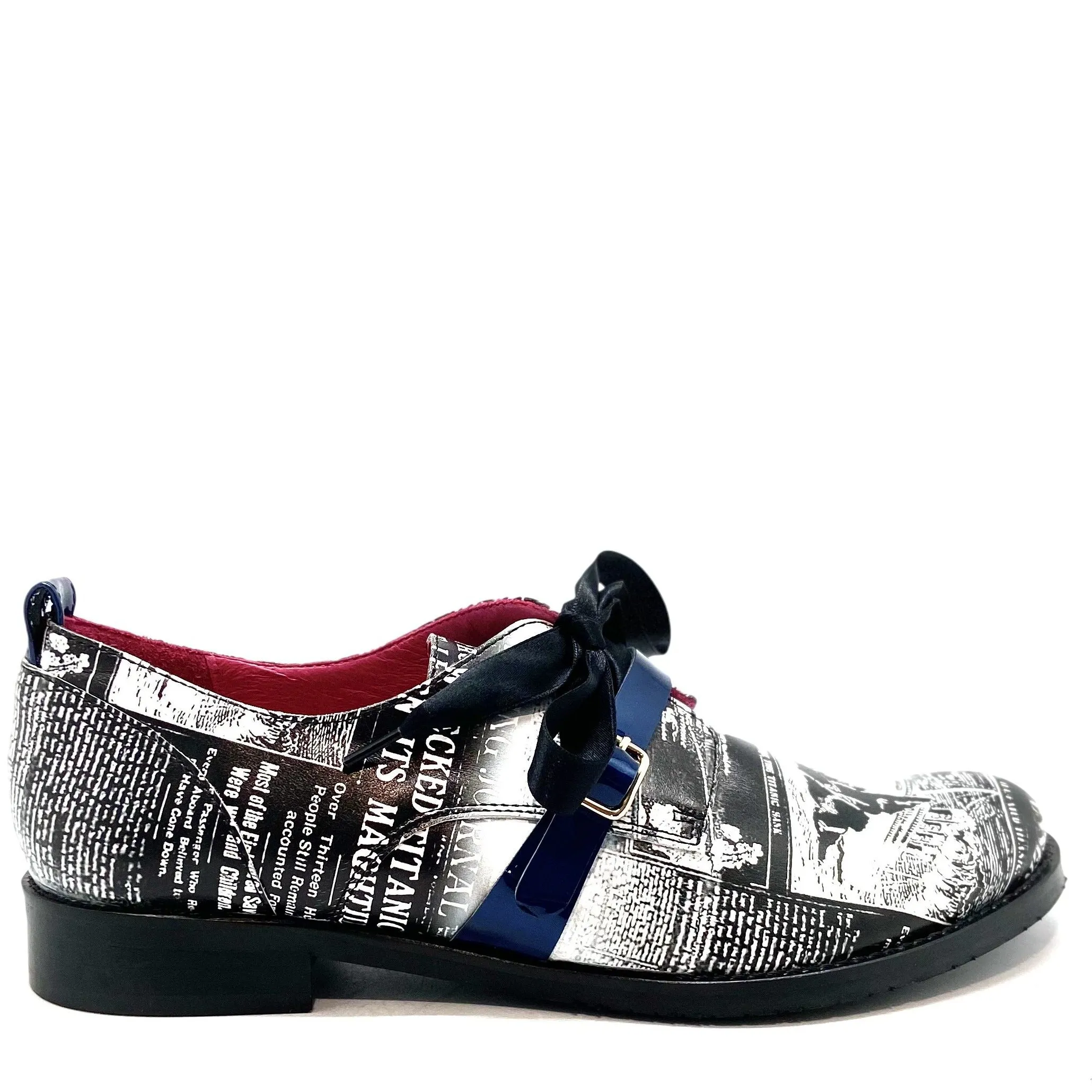 Excuse Moi- Black Newspaper lace up shoe