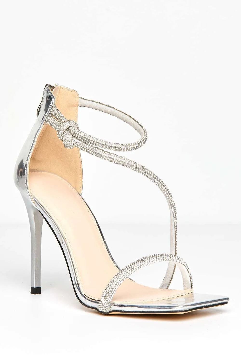 Fenya Wide Fit Diamante Embellished Heeled Sandals in Silver