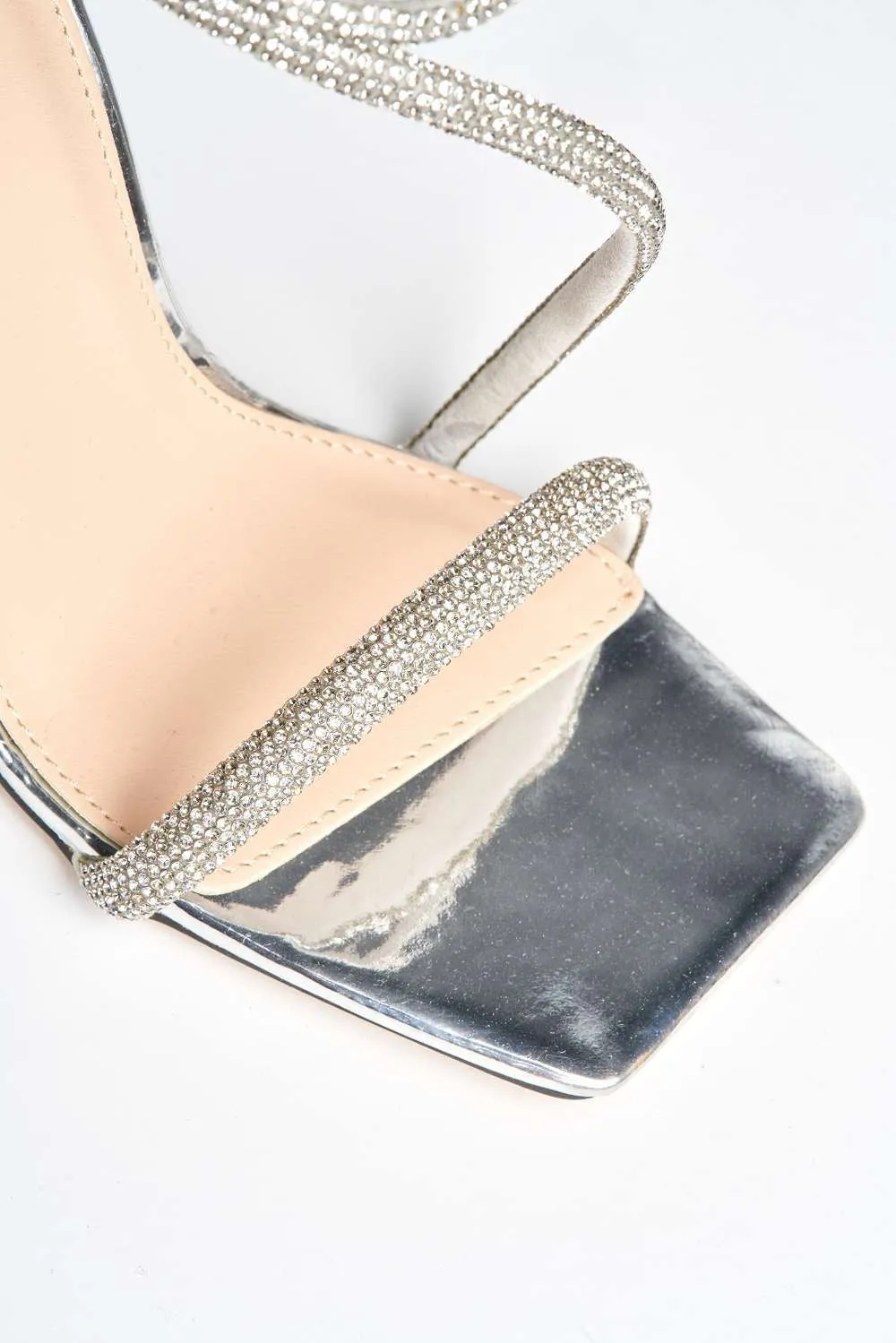 Fenya Wide Fit Diamante Embellished Heeled Sandals in Silver