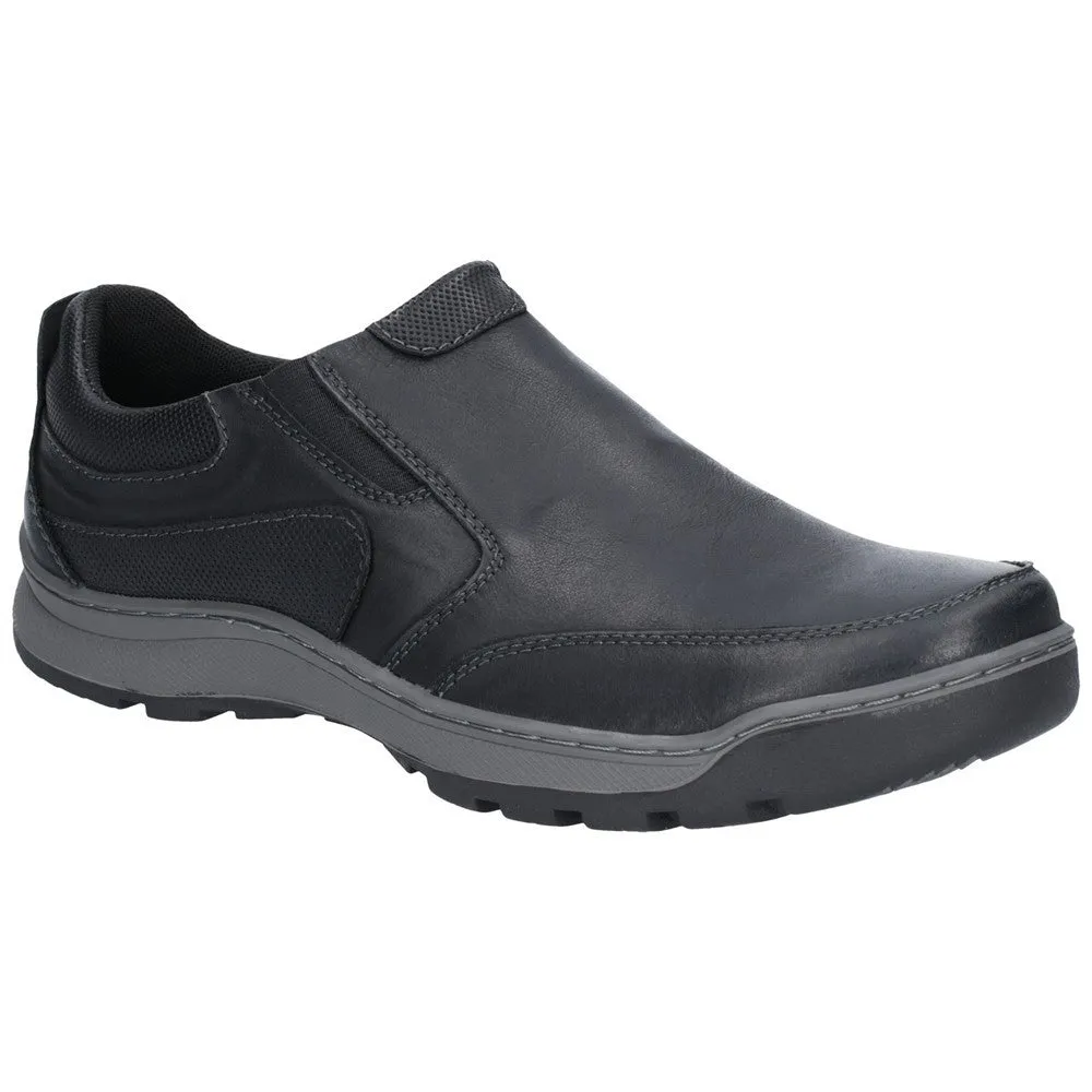 Hush Puppies Mens Jasper Slip On Memory Foam  Leather Shoe-BLACK