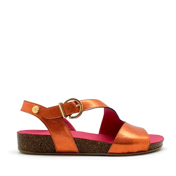 Je Ressin- Orange copper metallic flat cork sandal