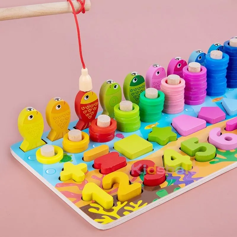 Kids Montessori Math Toys For Toddlers Wooden Educational Puzzle Fishing Toys Number Shape Matching Games Board Toy