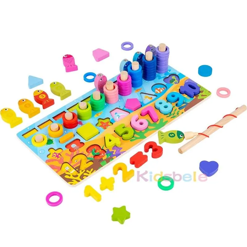 Kids Montessori Math Toys For Toddlers Wooden Educational Puzzle Fishing Toys Number Shape Matching Games Board Toy