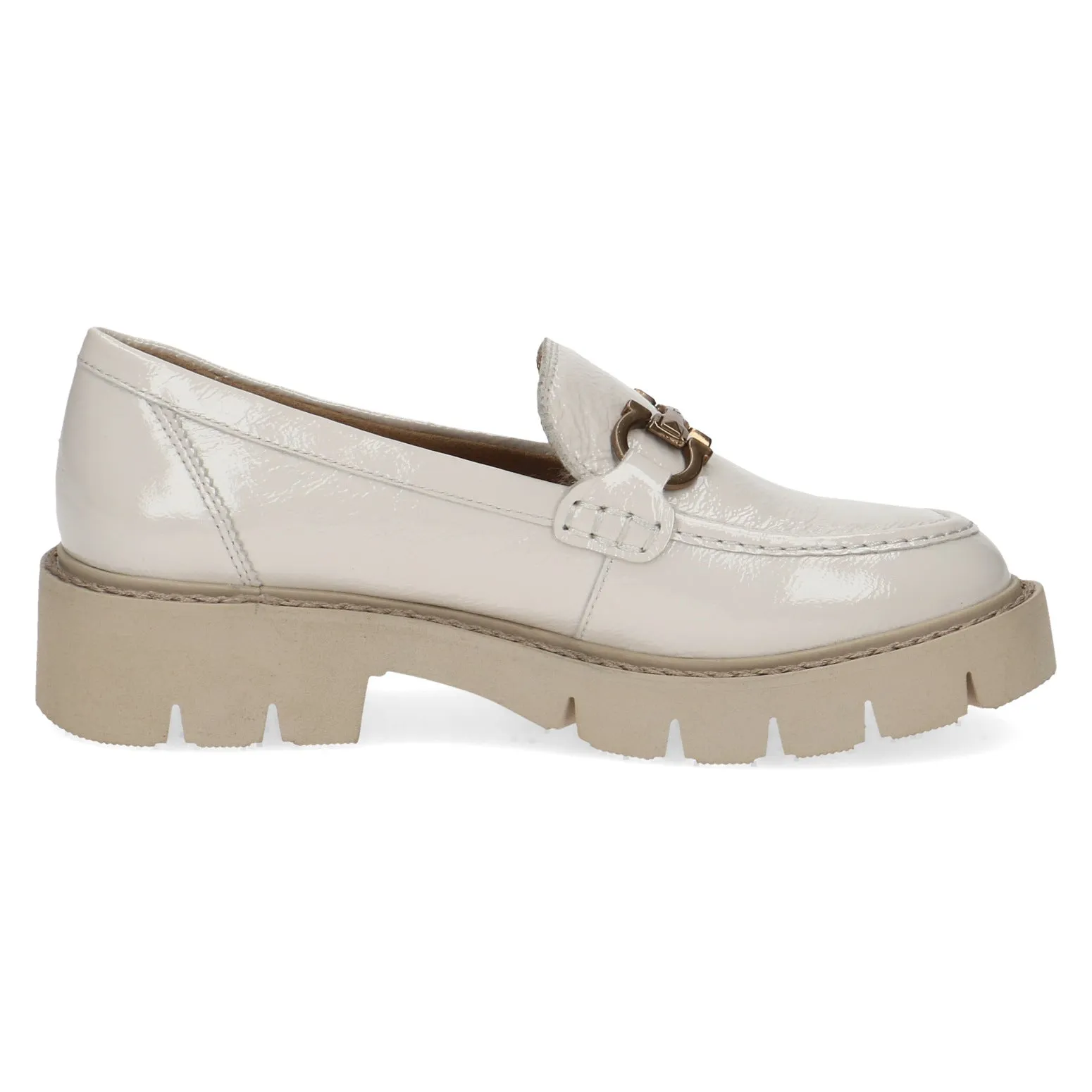 Ladies Caprice Chunky Loafer Cream Patent Leather Slip On 24708 141 sale