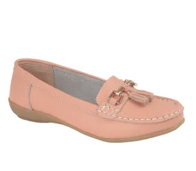 Ladies Leather Slip on Baby Pink Shoes Nautical Flat Jo & Joe