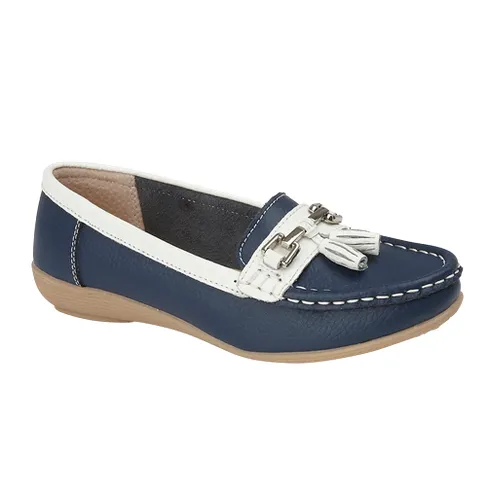 Ladies Leather Slip on Navy/White Shoes Seafairer Flat Jo & Joe