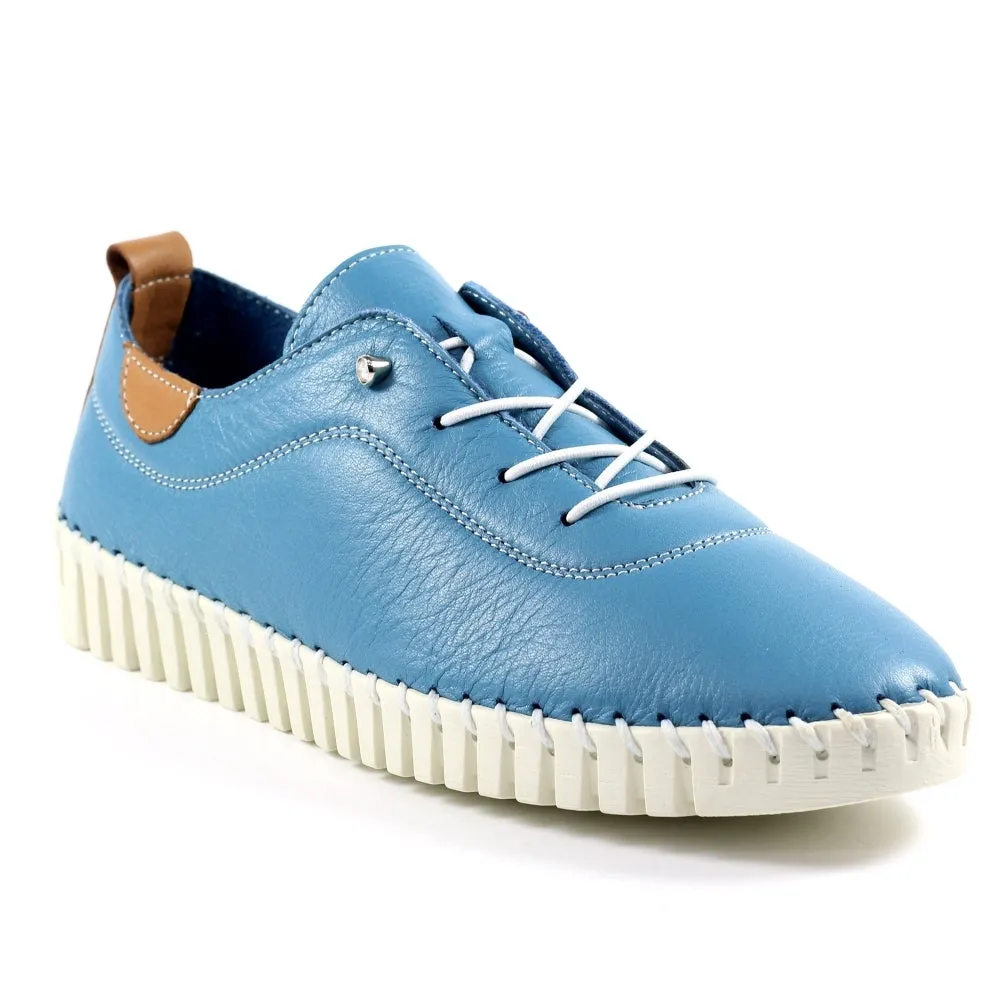 Ladies Soft Mid Blue Leather Shoes Flamborough Plimsoles Lunar Shoes sale