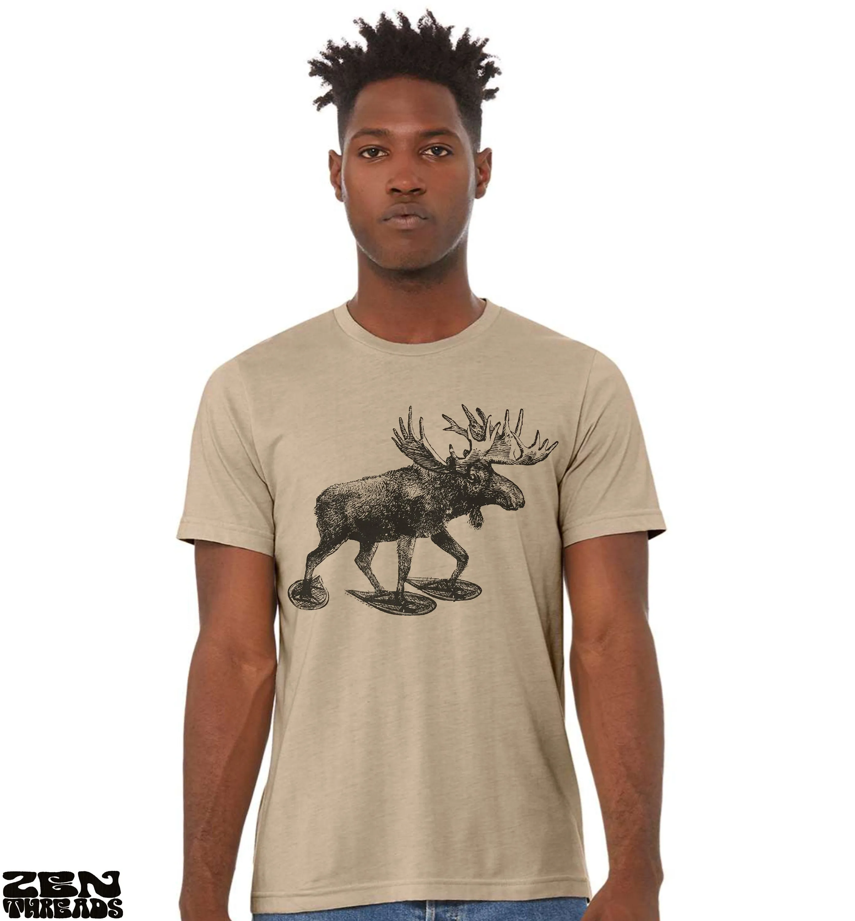 Moose in Snow Shoes Unisex T-Shirt - Soft Vintage Tee for Animal Lovers