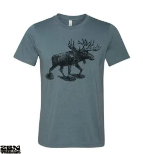 Moose in Snow Shoes Unisex T-Shirt - Soft Vintage Tee for Animal Lovers