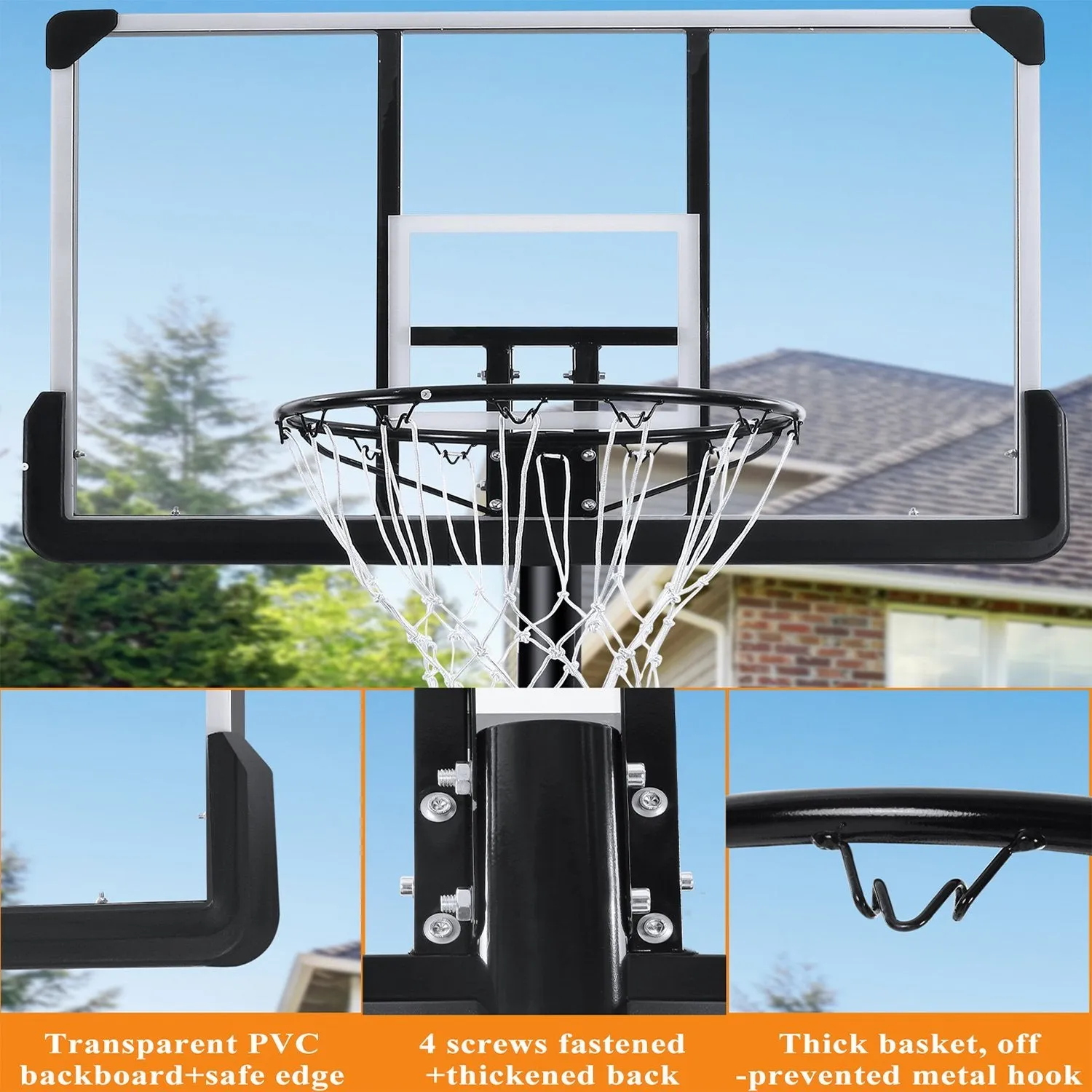 Portable Basketball Hoop & Goal Basketball System Basketball Equipment Height Adjustable 7ft Gin-10ft with 44 Inch Backboard and Wheels for Youth Kids Indoor Outdoor