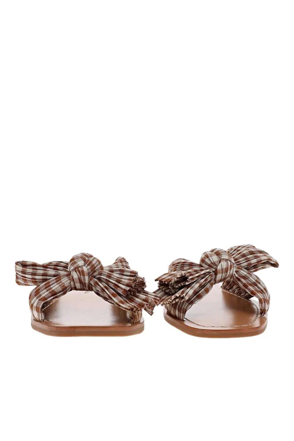 Rima Pleated Brown Gingham Bow Sandal